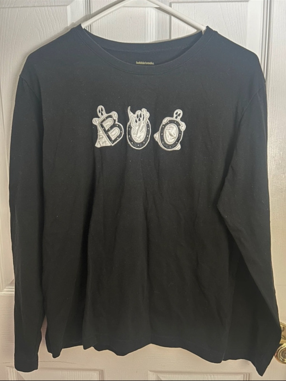 Bobbie Brooks Black Long Sleeve Tee with White 'Boo' Embroidery